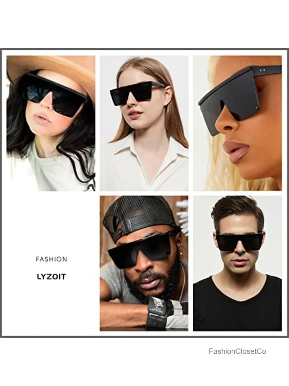 Oversized Square Shield Sunglasses UV400 Protection Polycarbonate Plastic Frame